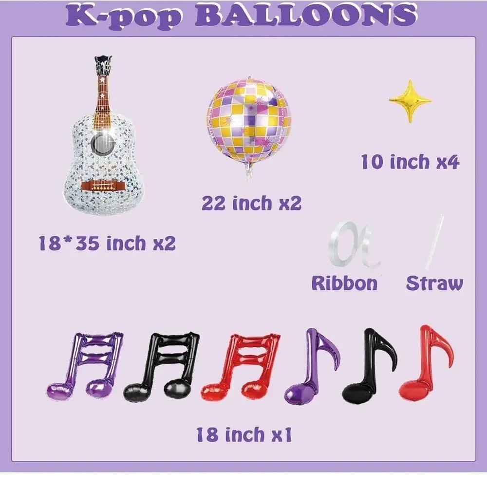Inflatable Silver Kpop Guitar Balloons 22 Inch Disco Ball Music Note Demon Theme
